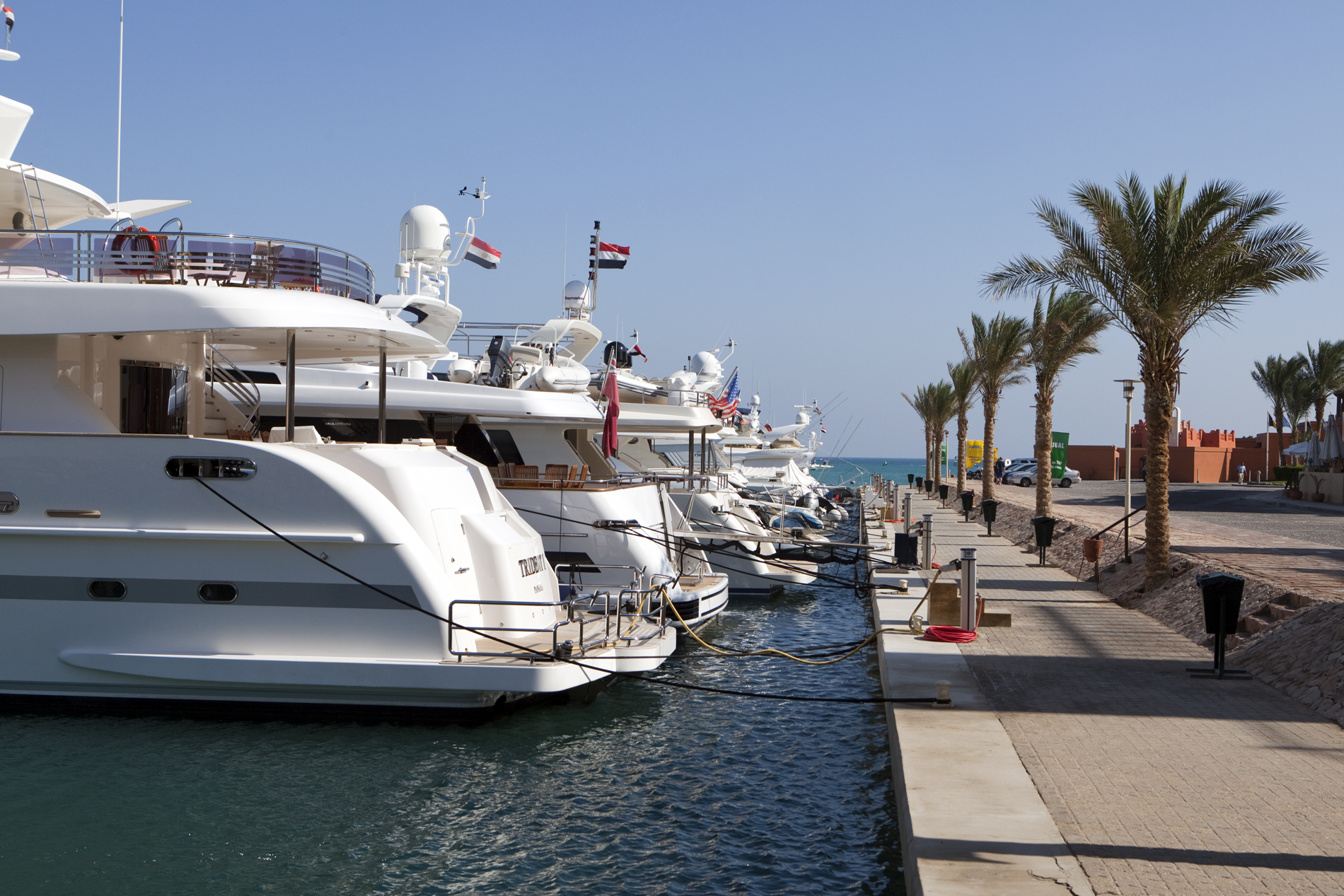 Yachts and a palm-lined waterfront in El Gouna